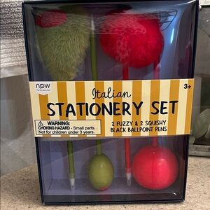 Italian Stationery Set - Fuzzy Green and Red Pens
